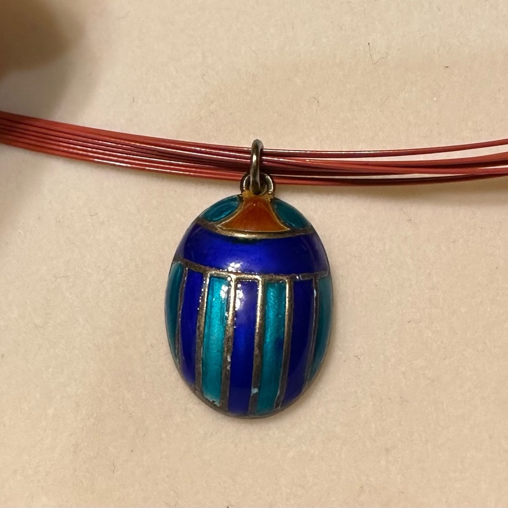Symmetry Jewelers New Orleans Sterling Cloisonné Scarab Pendant Necklace